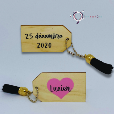 Porte clé bois Prénom + Date de naissance